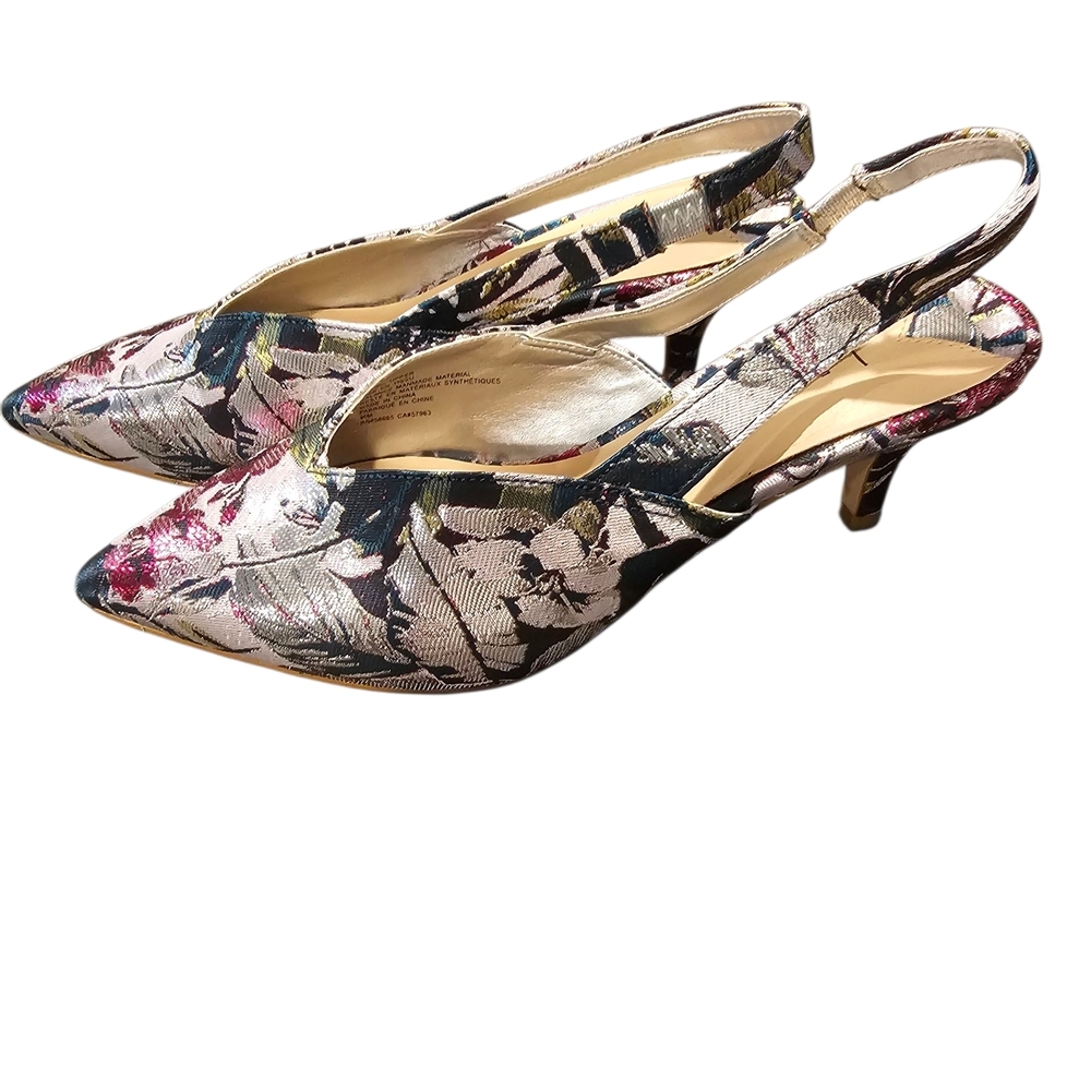 Leith Floral pointed toe shiny slingback Kitten Heels Women's Size 65 M